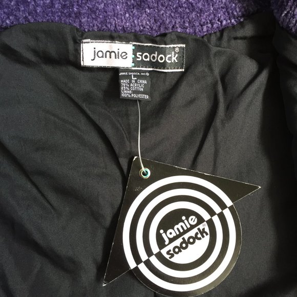 NWT Vintage Jamie Sadock Black & Purple Retro Print Chenille Zip Up Jacket Large - Picture 7 of 7